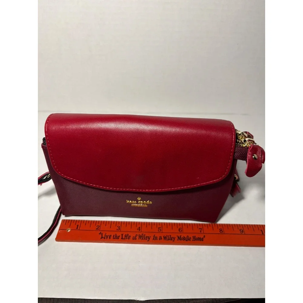Kate Spade New York Red Burgundy Leather Nylon Crossbody Bag Gold Hardware‎